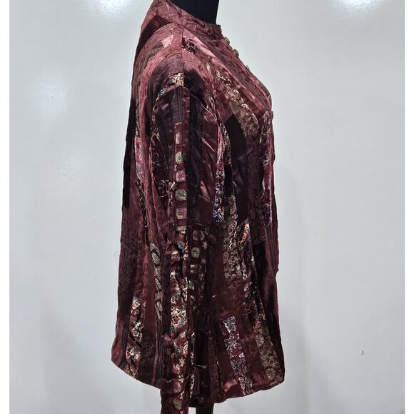 Hippie Boho Patchwork 80s Artsy Deco Phool Vintage Velvet Satin Jacket Large - Picture 5 of 13